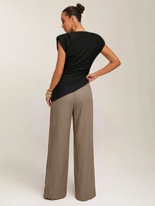 Silquee Women's Casual Versatile Pleated Pocket Business Office Suit Pants - Khaki - View 3