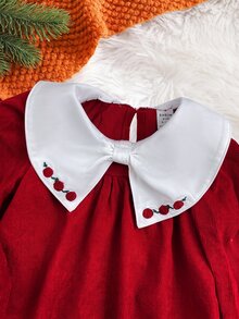 Babygirl Red Collegiate Style Peter Pan Collar Floral Print Loose Doll Autumn Winter Dress - Red - View 3
