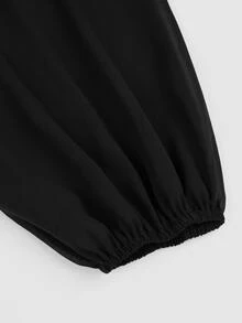 Sweetra Plus Size Women's Casual Solid Color Minimalist Square Neck Top, Bowknot Long Sleeve Shirt, Autumn/Winter Fall - Black - View 6