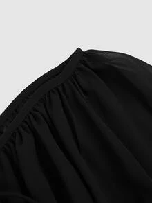 Sweetra Plus Size Women's Casual Solid Color Minimalist Square Neck Top, Bowknot Long Sleeve Shirt, Autumn/Winter Fall - Black - View 3