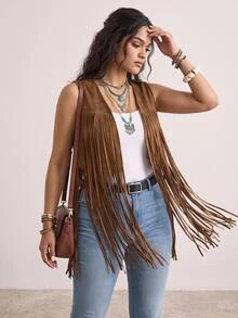 Nubod Cazadora sin mangas de unicolor para talla grande, de moda para el verano - Marrón - Ver 3
