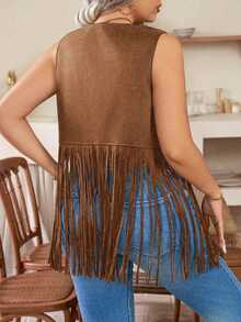 Nubod Cazadora sin mangas de unicolor para talla grande, de moda para el verano - Marrón - Ver 2