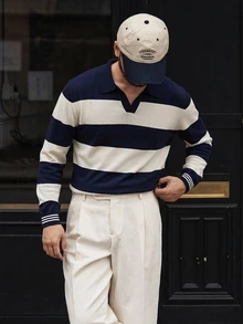 NEOSTRIT Men's Autumn Casual Colorblock Striped Sweater - Multicolor - View 5