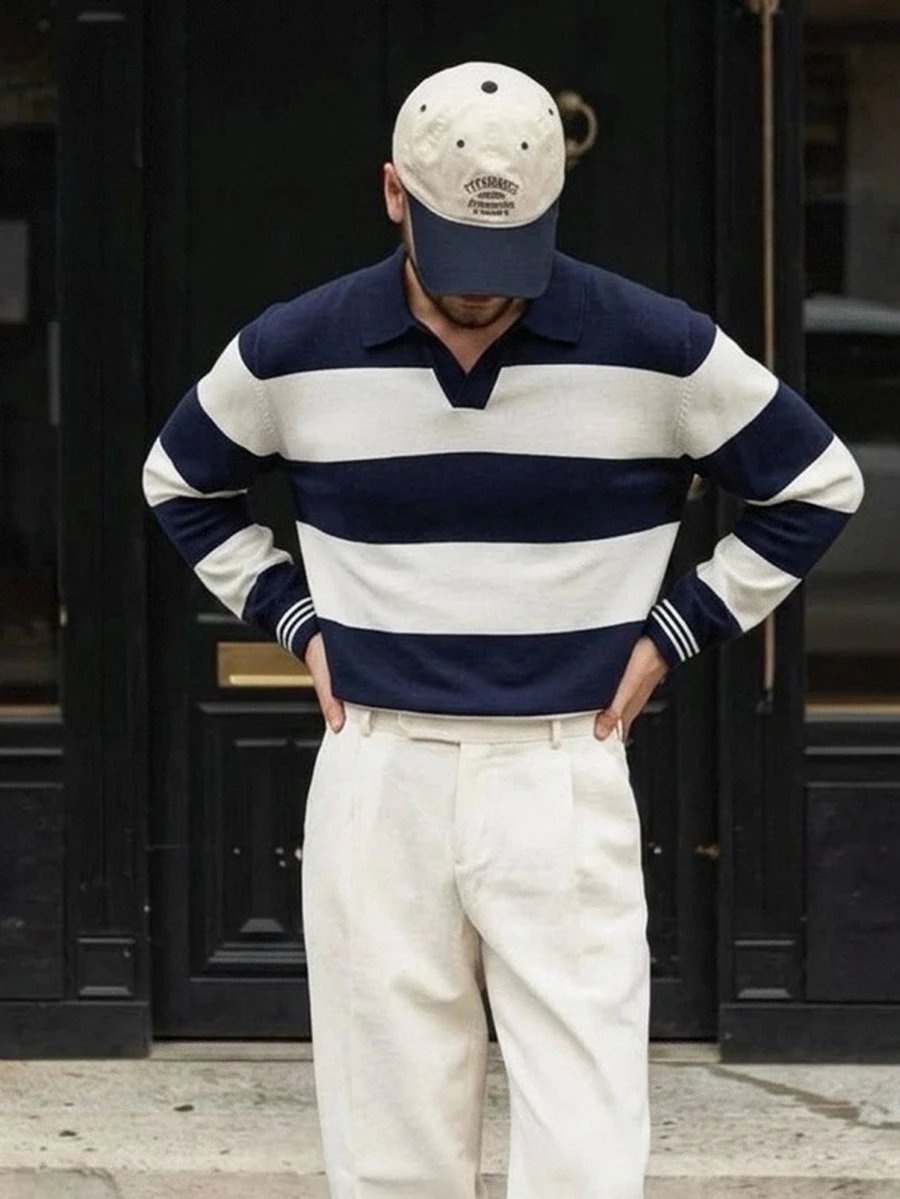 NEOSTRIT Men's Autumn Casual Colorblock Striped Sweater - Multicolor - View 1