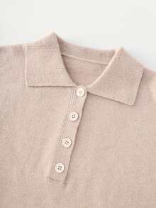 SHEIN New Fall Winter Women Two Pieces Set, Color Block Button Polo Collar Sweater & Straight Leg Pants, Loose Comfy Daily Khaki Casual Outfit - Khaki - View 6
