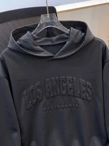 SHEIN 青少年男孩休閒寬鬆舒適純灰色長袖運動衫，英文印花，極簡百搭日常穿著，男孩服飾，秋冬/冬季，冬季，街頭風，畢業，返校，日常穿搭 - 灰色 - 查看 5