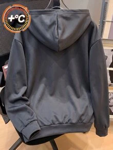 SHEIN 青少年男孩休閒寬鬆舒適純灰色長袖運動衫，英文印花，極簡百搭日常穿著，男孩服飾，秋冬/冬季，冬季，街頭風，畢業，返校，日常穿搭 - 灰色 - 查看 3