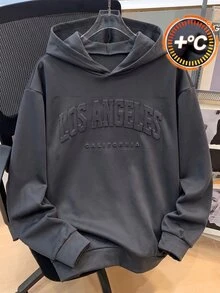 SHEIN 青少年男孩休閒寬鬆舒適純灰色長袖運動衫，英文印花，極簡百搭日常穿著，男孩服飾，秋冬/冬季，冬季，街頭風，畢業，返校，日常穿搭 - 灰色 - 查看 2