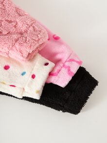 SHEIN 4件組幼兒女嬰搖粒絨內搭褲 可愛甜美 粉色/白色/黑色 蝴蝶結波點星星圖案 毛茸茸加厚 冬季節日芭蕾舞女孩風 鬆緊腰 - 酒紅色 - 查看 5