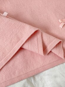 SHEIN 兒童青少年女孩寬鬆休閒極簡舒適彼得潘領拼接撞色蝴蝶結裝飾毛衣連身裙，秋季款 - 粉色 - 查看 6
