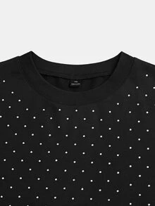 GlowEve CURVE Sweatshirt Kasual Mewah Elegan Musim Semi/Gugur dengan Hiasan Berlian Imitasi untuk Pemakaian Sehari-hari, Jalan-jalan, Pesta, Kencan, Liburan, Berbagai Acara, Ukuran Besar - Hitam - View 5