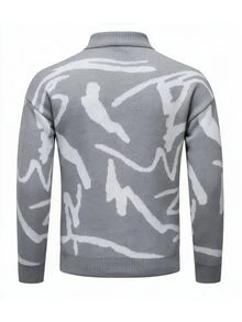 Chillumni Men's High Neck Half Zip Long Sleeve Patterned Casual Sweater - Grey - View 5