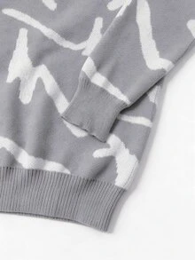 Chillumni Men's High Neck Half Zip Long Sleeve Patterned Casual Sweater - Grey - View 7