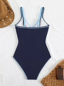 Swim Lushoire 條紋特殊面料交叉式連身泳衣 - 彩色 - 查看 7