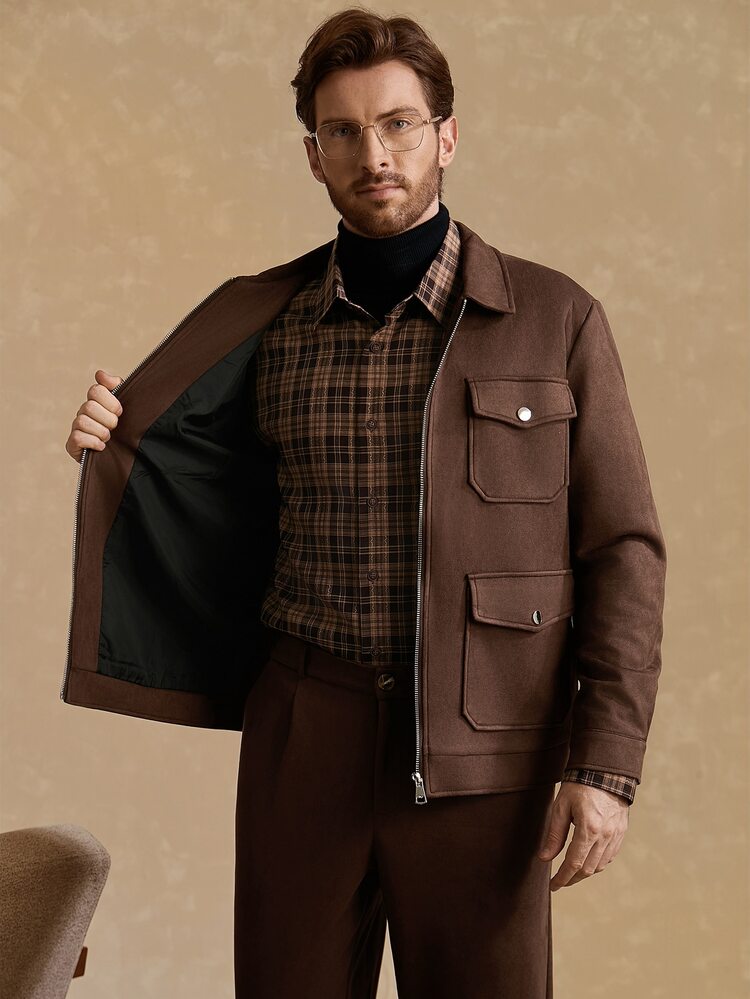 Core Aspect Men's Mature Casual Elegant Versatile Jacket And Pants Set Business Office Dark Brown Autumn - Brown - View 5