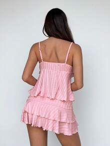 SHEIN ICON Women's Corset Bustier 2 Pieces Set With Front Hook Closure, Bow Accent, And Blue Tulle Skirt - Pink - View 2