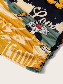 Slaydiva LOONEY TUNES X SHEIN 2026 Plus Size Women's Casual Street Vintage Cartoon Pattern U-Neck Ribbed Tank Top, Summer - Multicolor - View 5