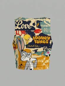 Slaydiva LOONEY TUNES X SHEIN 2026 Plus Size Women's Casual Street Vintage Cartoon Pattern U-Neck Ribbed Tank Top, Summer - Multicolor - View 3