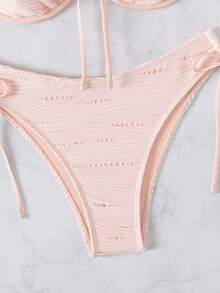 Costavie 2026 Spring/Summer Light Pink Special Fabric Spaghetti Strap Underwire Push-Up Bow Cute Sweet Vacation Side Drawstring Lace-Up High Cut Bikini Two Pieces Set For Women - Pink - View 6