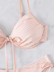 Costavie 2026 Spring/Summer Light Pink Special Fabric Spaghetti Strap Underwire Push-Up Bow Cute Sweet Vacation Side Drawstring Lace-Up High Cut Bikini Two Pieces Set For Women - Pink - View 7