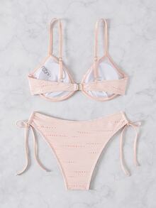 Costavie 2026 Spring/Summer Light Pink Special Fabric Spaghetti Strap Underwire Push-Up Bow Cute Sweet Vacation Side Drawstring Lace-Up High Cut Bikini Two Pieces Set For Women - Pink - View 5