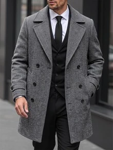 Manfinity Bizformal Men's Solid Color Casual Elegant Versatile Daily Wear Overcoat Business Formal Black And White Autumn - Grey - View 7