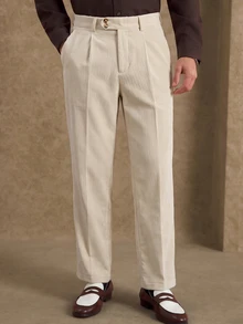 Core Aspect 1pc Men's Suit Pants, Apricot Corduroy Fabric, Versatile For Commuting, Fashionable And Comfortable, Boyfriend Gift, Husband Gift, Anniversary Gift - Beige - View 3