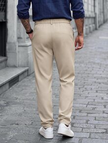 Manfinity CasualCool Men's Mature Casual Solid Color Tapered Long Pants, Perfect Choice For Holiday Gift - Apricot - View 2