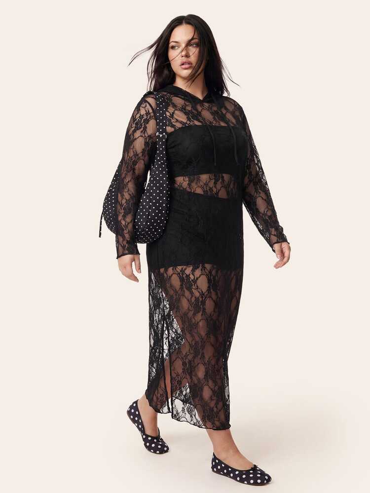 CovetEZ Black Lace Casual Women's Dress - Black - View 7