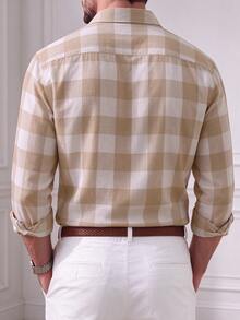 Core Aspect Men's Casual Business Plaid Long Sleeve Shirt, Spring/Autumn - Apricot - View 2