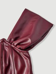 SHEIN MOD Women's Brown PU Off-Shoulder Bodycon Dress - Burgundy - View 7