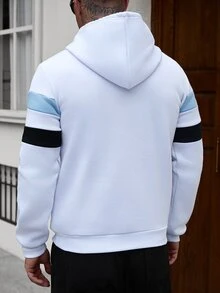 Manfinity Homme Streetwear Colorblock Striped Thermal Lined Hoodie For Men - Multicolor - View 2