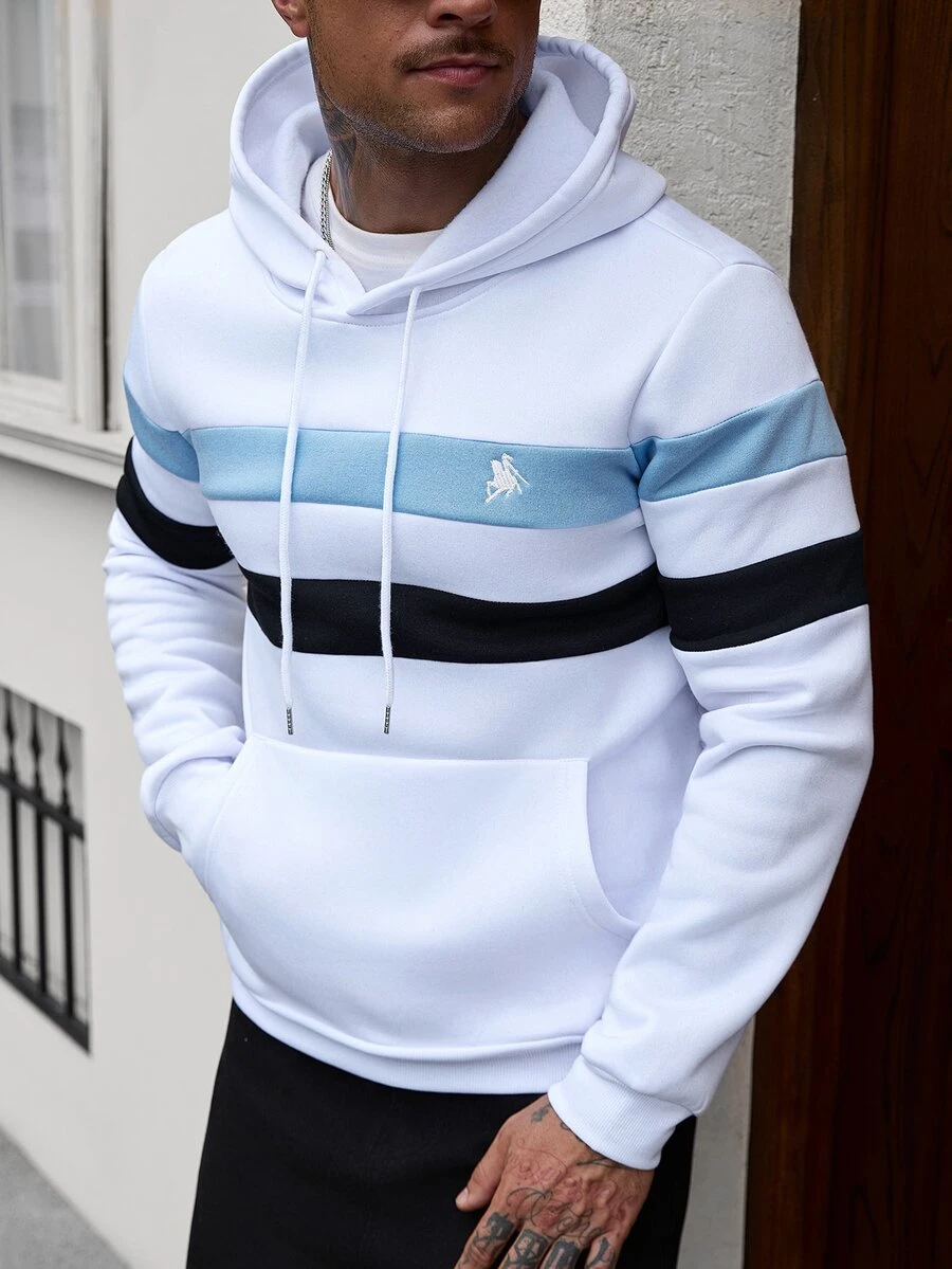 Manfinity Homme Streetwear Colorblock Striped Thermal Lined Hoodie For Men - Multicolor - View 1