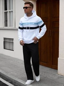 Manfinity Homme Streetwear Colorblock Striped Thermal Lined Hoodie For Men - Multicolor - View 4