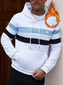 Manfinity Homme Streetwear Colorblock Striped Thermal Lined Hoodie For Men - Multicolor - View 3