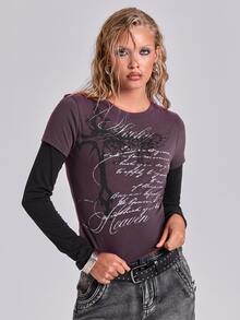 ROMWE Y2K Women T-Shirts - Purple - View 5