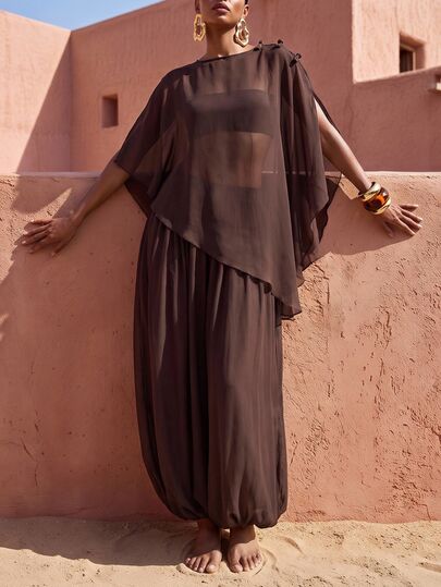 Zivah Women's Solid Color Top And Long Pants Casual Vacation Cover-Up Set