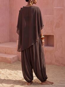Zivah Women's Solid Color Top And Long Pants Casual Vacation Cover-Up Set - Brown - View 3