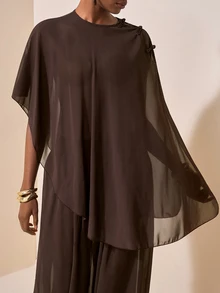 Zivah Women's Solid Color Top And Long Pants Casual Vacation Cover-Up Set - Brown - View 11