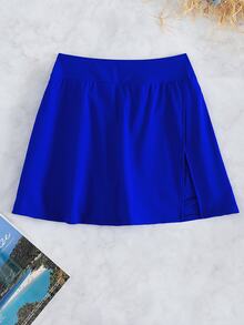 SHEIN Swim Women's Solid Color Beach With Elegant Side Slit Skort Design Swimwear And Beach Shorts - Royal Blue - View 7