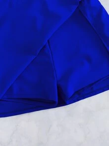 SHEIN Swim Women's Solid Color Beach With Elegant Side Slit Skort Design Swimwear And Beach Shorts - Royal Blue - View 5