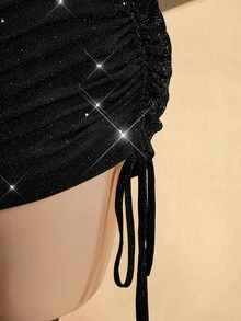 SHEIN ICON Plus Size Solid Color Draped Halter Metal Decor Backless Jumpsuit Rhinestone Romper Glitz And Glamour Outfit For Women Bling Club Outfits - Black - View 9