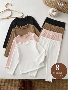SHEIN Baby Girl Solid Color Long Sleeve T-Shirt And Pants Casual Set Pcs - Multicolor - View 3