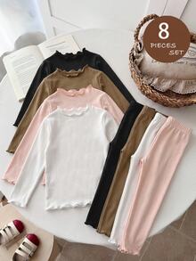 SHEIN Baby Girl Solid Color Long Sleeve T-Shirt And Pants Casual Set Pcs - Multicolor - View 1