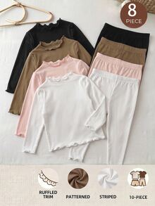 SHEIN Baby Girl Solid Color Long Sleeve T-Shirt And Pants Casual Set Pcs - Multicolor - View 7