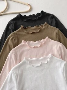 SHEIN Baby Girl Solid Color Long Sleeve T-Shirt And Pants Casual Set Pcs - Multicolor - View 4