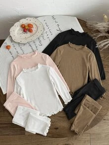 SHEIN Baby Girl Solid Color Long Sleeve T-Shirt And Pants Casual Set Pcs - Multicolor - View 6