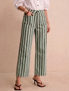 Poéselle Women's Fashion Versatile Button Pocket Striped Denim Jeans - Multicolor - View 7