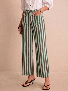 Poéselle Women's Fashion Versatile Button Pocket Striped Denim Jeans - Multicolor - View 4