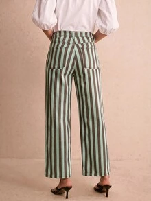 Poéselle Women's Fashion Versatile Button Pocket Striped Denim Jeans - Multicolor - View 3